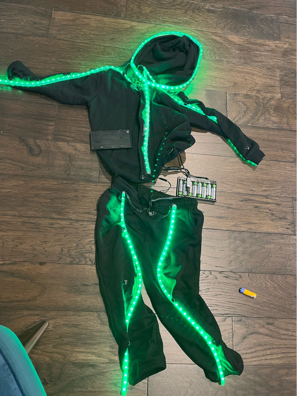 Black Kids LED Light-Up Costume Hoodie with Green Lights